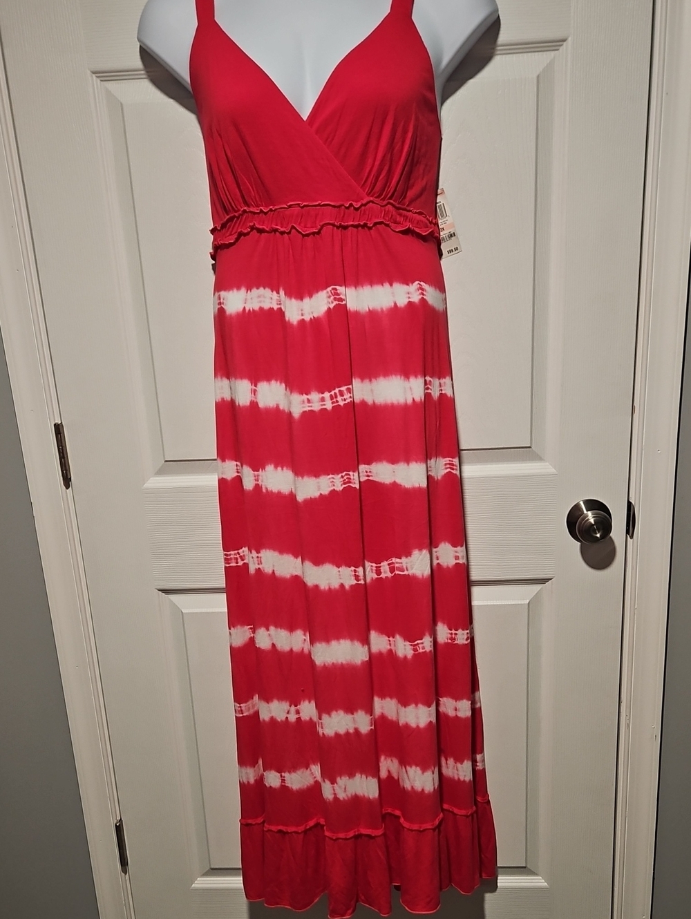 INC International Concepts Red and White Tie-Dye Maxi Dress